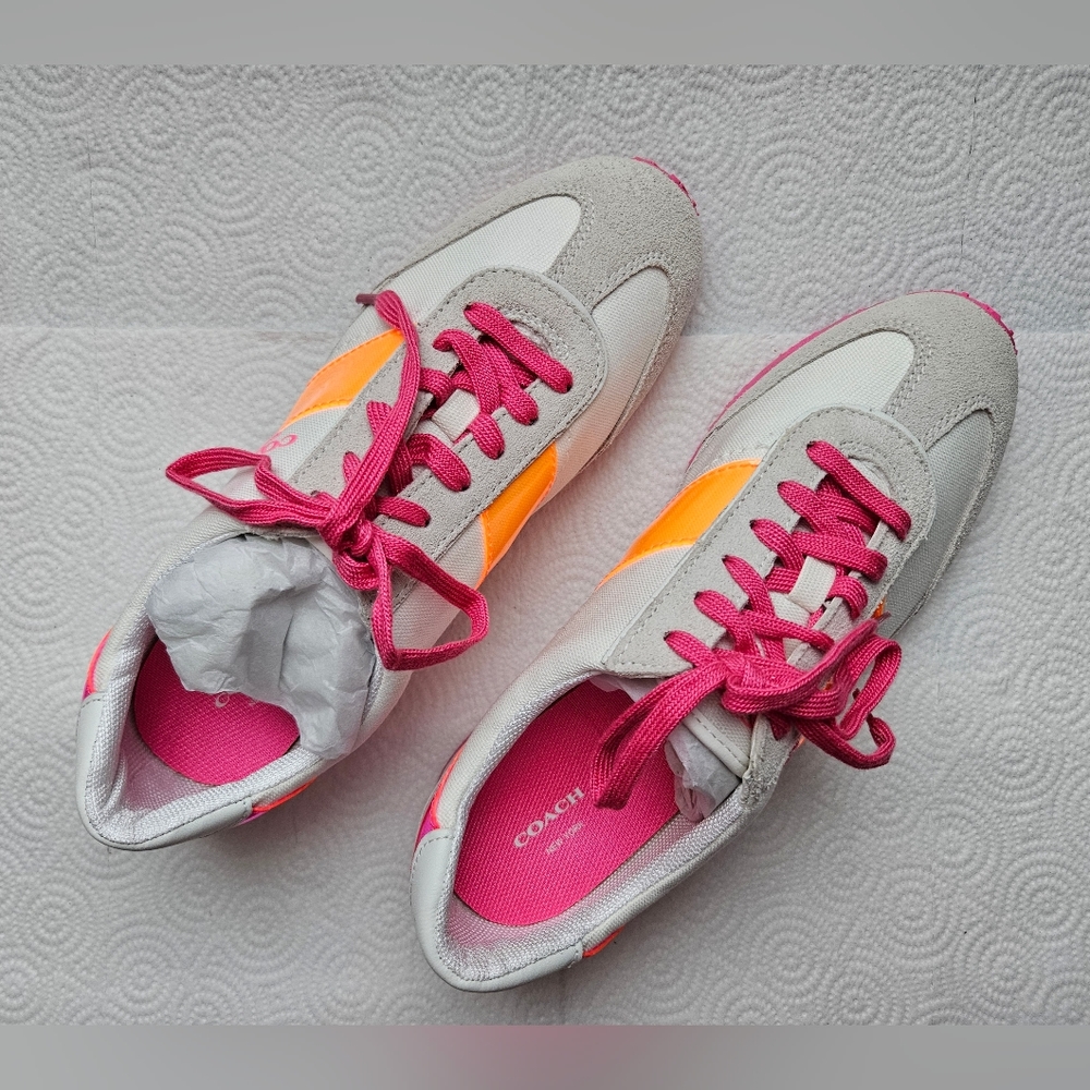 Coach Women's Mae Canvas Sneakers, Chalk/Orange, Size 8 M